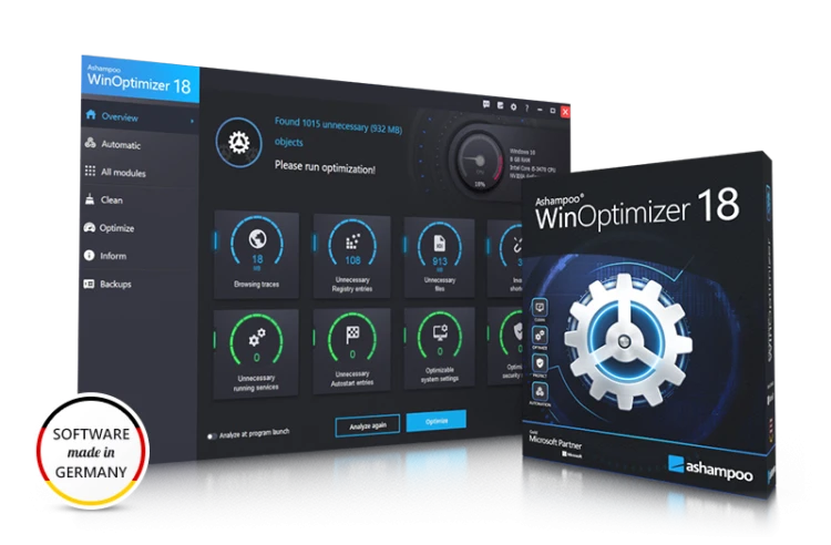 ashampoo WinOptimizer 18 dla Windows - przyspieszanie wydajnosci systemu - licencja dożywotnia